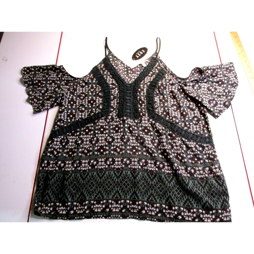 NWT COZY CASUAL Pullover Tunic Blouse Women L Cold Shoulder Crochet Boho Peasant